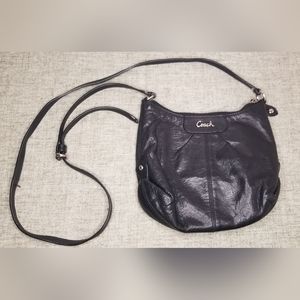 Vintage Coach Black Leather Pleasted Cross Body Bag/Purse